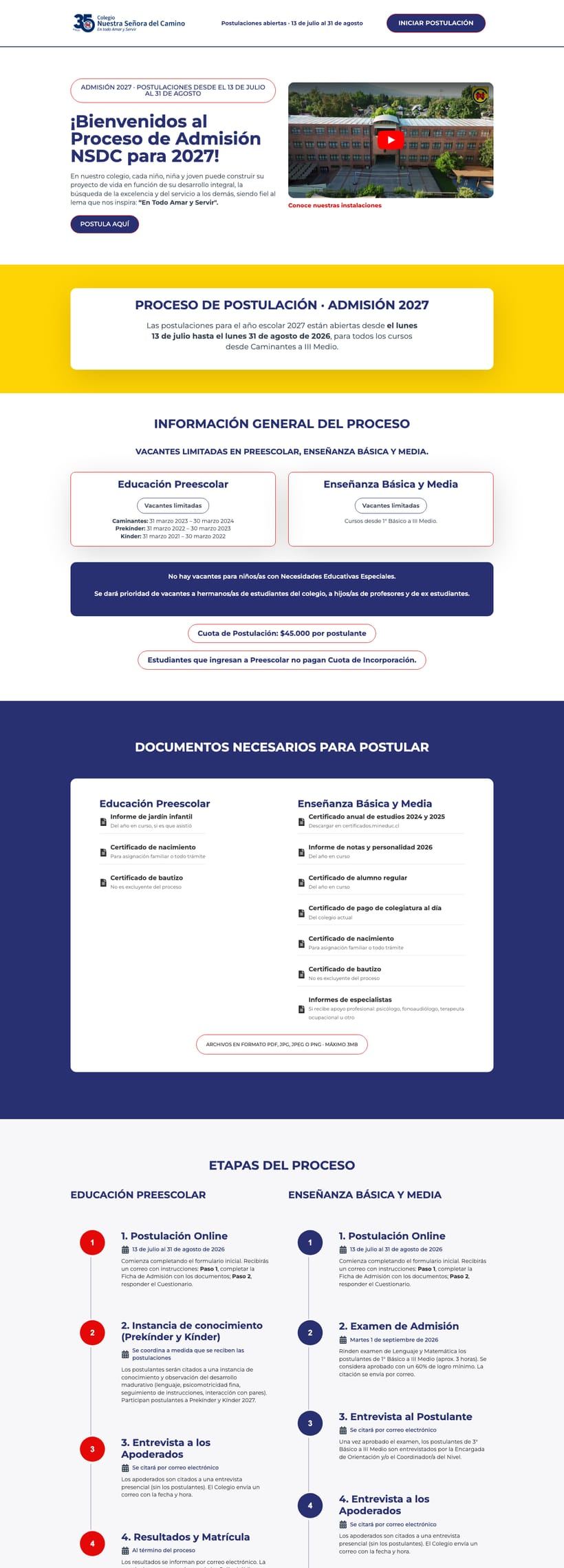 Captura del sitio de NSDC · Admisión